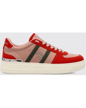 Philipp Plein Low-Top Leather Trainers With Hexagon Logo And Round Toe - Red
