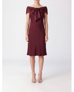 Alberta Ferretti Off-The-Shoulder Satin Sheath Midi Dress With Boat Neck - Red