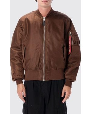 Alpha Industries Relaxed Fit Nylon Bomber Jacket With Contrast Logo - Brown