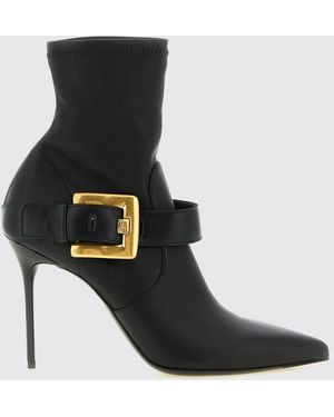 Balmain Anthem Lambskin Ankle Boots With Stiletto Heel And Pb Monogram - Black