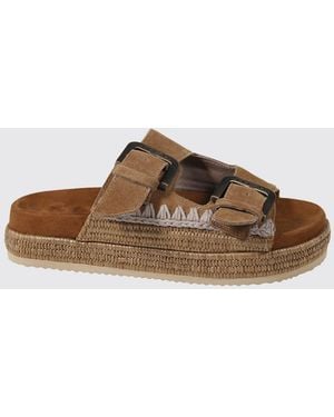 Mou Suede And Raffia Sandal With Thread Stitching - Brown