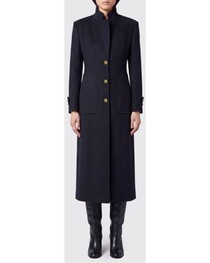 Pinko Single-Breasted Long Wool And Cashmere Blend Coat With High Neck - Blue