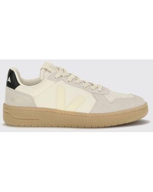 Veja V-82 O.T. Leather Sneakers With Perforated Toe - Natural