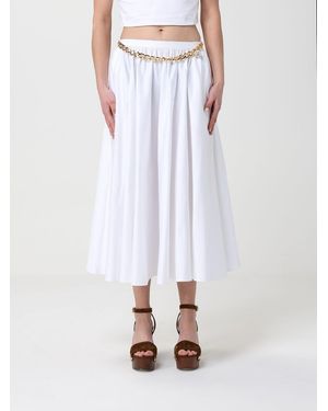 Elisabetta Franchi Cotton Midi Skirt With Chain - White