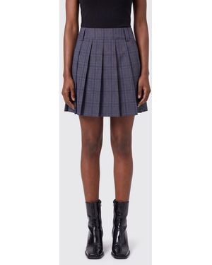 DUNST Check Pleated Wool-Blend Mini Skirt With Mid-Rise Waist - Blue