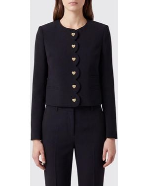 Twinset Slim Fit Cropped Jacket With Heart-Shaped Buttons - Blue