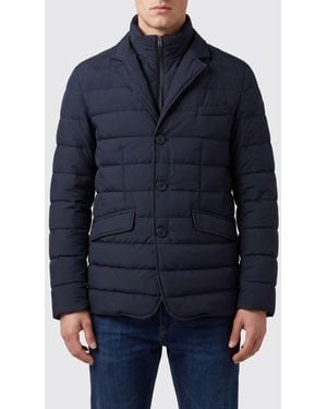 Herno Chaqueta De Plumas Corta Acolchada De Nailon Ultraligero Con Cuello Alto Y Solapas - Azul