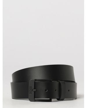 BOSS Full-Grain Leather Belt With Engraved Logo Buckle - Grey
