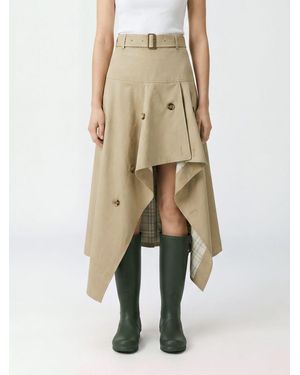 Burberry High-Waisted Asymmetrical Cotton Midi Skirt With Belt - Natural