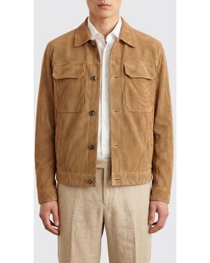 BOSS Perforated Suede Shirt Jacket With Flap Pockets - Natural