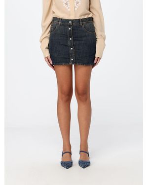 Fendi Cotton Denim Pencil Mini Skirt With Button Fastening - Blue