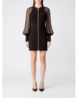 Balmain Jersey Sheath Mini Dress With Puff Sleeves And Crew Neck - Black