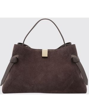 Yuzefi Flared Suede Calfskin Leather Handbag - Brown