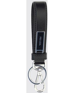 Prada Saffiano Leather Keychain With Applied Logo - White