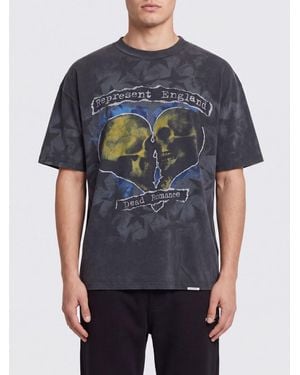 Represent Camiseta De Algodón Con Estampado Gráfico De Calavera Y Logo Graffiti - Azul