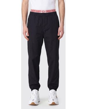 Versace Technical Fabric Jogging Pants With Greca Logo Elasticated Waistband - Blue