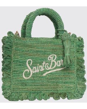 MC2 Saint Barth Embroidered Logo Raffia Bag - Green