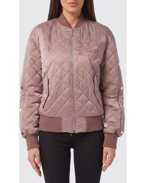 Philipp Plein Cazadora Bomber Corta De Nailon Acolchado Con Cuello Bordado - Rojo