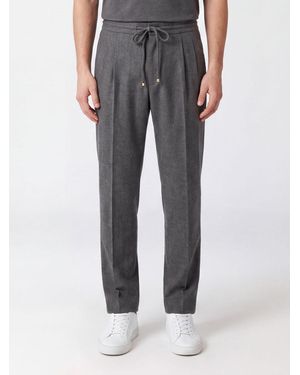 Brunello Cucinelli Pantalón De Lana De Pierna Recta Con Cintura Con Cordón - Gris