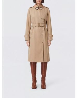 Burberry Knee-Length Double-Breasted Cotton Trench Coat With Belt And Check Collar - Natural