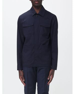 Manuel Ritz Relaxed Fit Twill Shirt Jacket With Concealed Closure - Blue