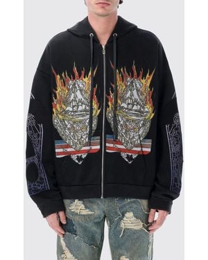 Who Decides War Printed Cotton Jersey Zipped Hoodie With Relaxed Fit - Black