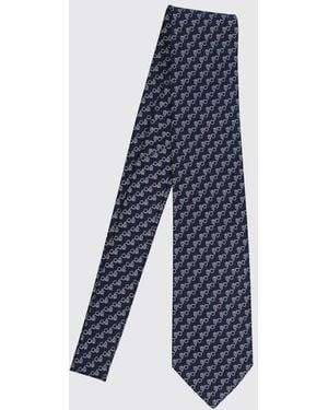 Ferragamo Classic Silk Tie With All-Over Gancini Monogram Print - Blue