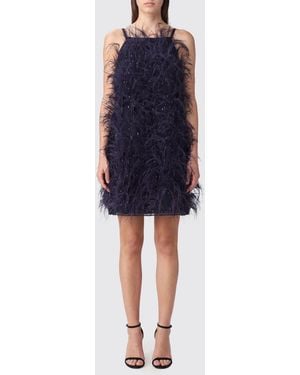 Pinko Georgette Mini Ceremony Dress With Feathers And Beads - Blue
