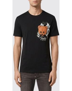 Philipp Plein Teddy Bear Print Cotton T-Shirt With Contrast Logo - Black