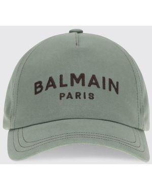 Balmain Cotton Twill Hat With Embroidered Logo - Green