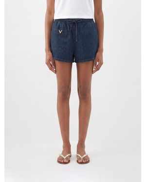 Valentino Garavani Cotton Denim Shorts With Drawstring Waist - Blue
