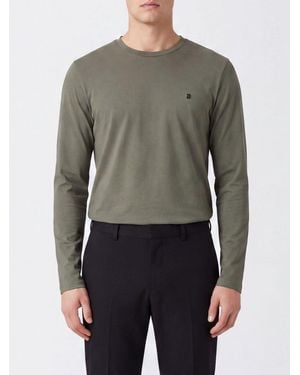 Dondup Camiseta De Manga Larga De Algodón Con Cuello Redondo Y Logo En Contraste - Gris