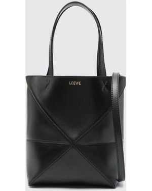 Loewe Puzzle Fold Small Calfskin Leather Tote Bag With Double Handle - Black