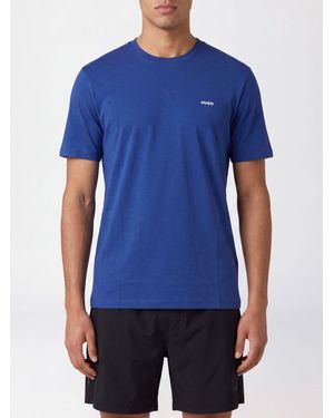 HUGO Crew-Neck Cotton T-Shirt With Contrast Logo - Blue