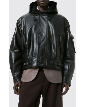Our Legacy Hooded Leather Jacket With Dropped Shoulders - Black