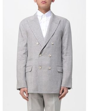 Brunello Cucinelli Double-Breasted Linen And Virgin Wool Blend Blazer - Grey