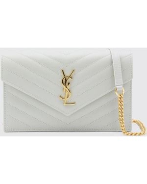 Saint Laurent Cartera De Cadena Envelope Cassandre En Piel Graneada - Blanco