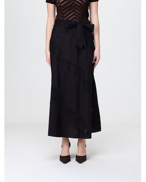 Twinset Cotton Skirt With Macramé Inserts - Black
