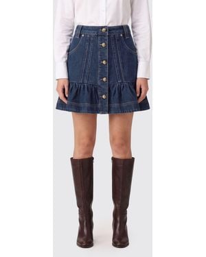 FARM Rio High-Waisted A-Line Cotton Denim Mini Skirt With Button Fastening - Blue