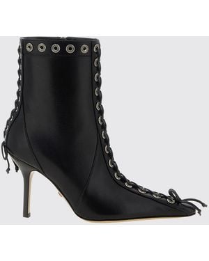 Mach & Mach Leather Crystal-Embellished Ankle Boots - Black