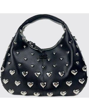 Ganni Recycled Leather Handbag With Butterfly Logo And Heart Embroidery - Blue