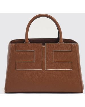Elisabetta Franchi Flared Tote Bag With Metal Logo And Inner Pouch - Brown