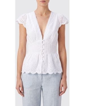 FARM Rio V-Neck Sangallo Lace Cotton Corset Top - White