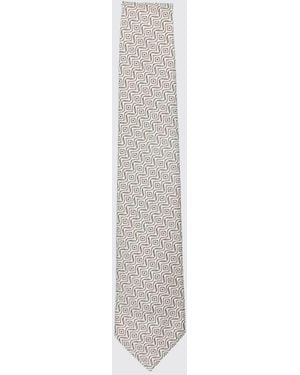 Emporio Armani Silk Tie With Geometric Wave Motif - White