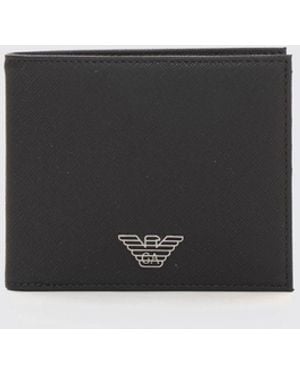 Emporio Armani Monogram Saffiano Leather Bifold Wallet With Metal Eagle Logo - White