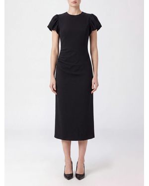 ROTATE BIRGER CHRISTENSEN Vestido Tubo Midi De Crepé De Manga Corta Con Abertura Trasera - Negro