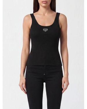 Philipp Plein Ärmelloses, Geripptes Slim-Fit-Top Aus Baumwollmischung Mit Logo - Schwarz