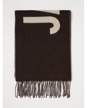 Jacquemus Schal Aus Reiner Schurwolle Mit Schriftzug-Logo Und Fransenrändern - Schwarz