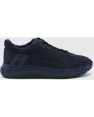 Hogan Hi-Light Suede Calfskin Leather Sneakers With Tone-On-Tone H Logo - Blue