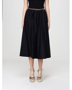 Elisabetta Franchi Cotton Midi Skirt With Chain - Black